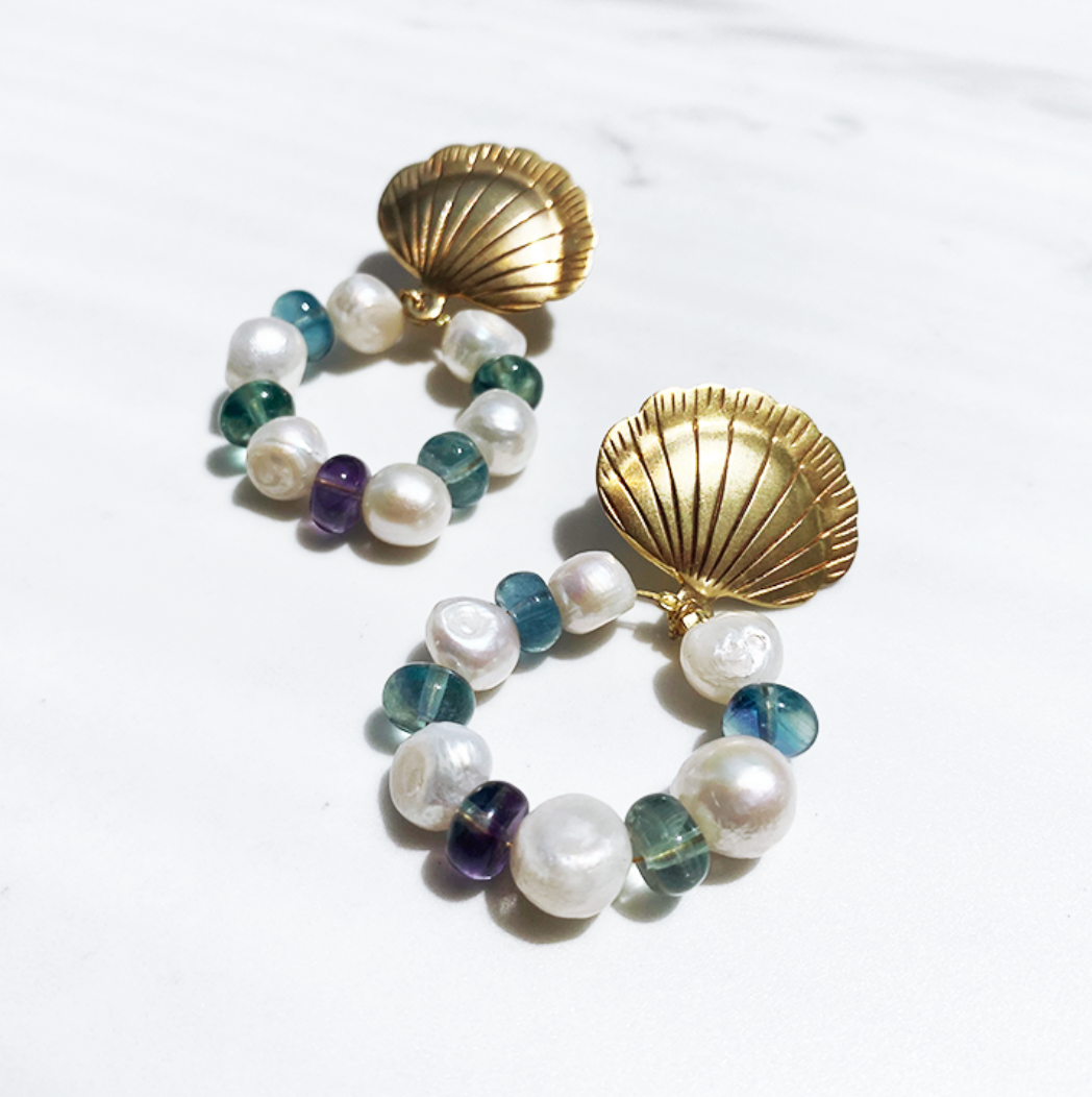 Shell Drop Stone Earrings