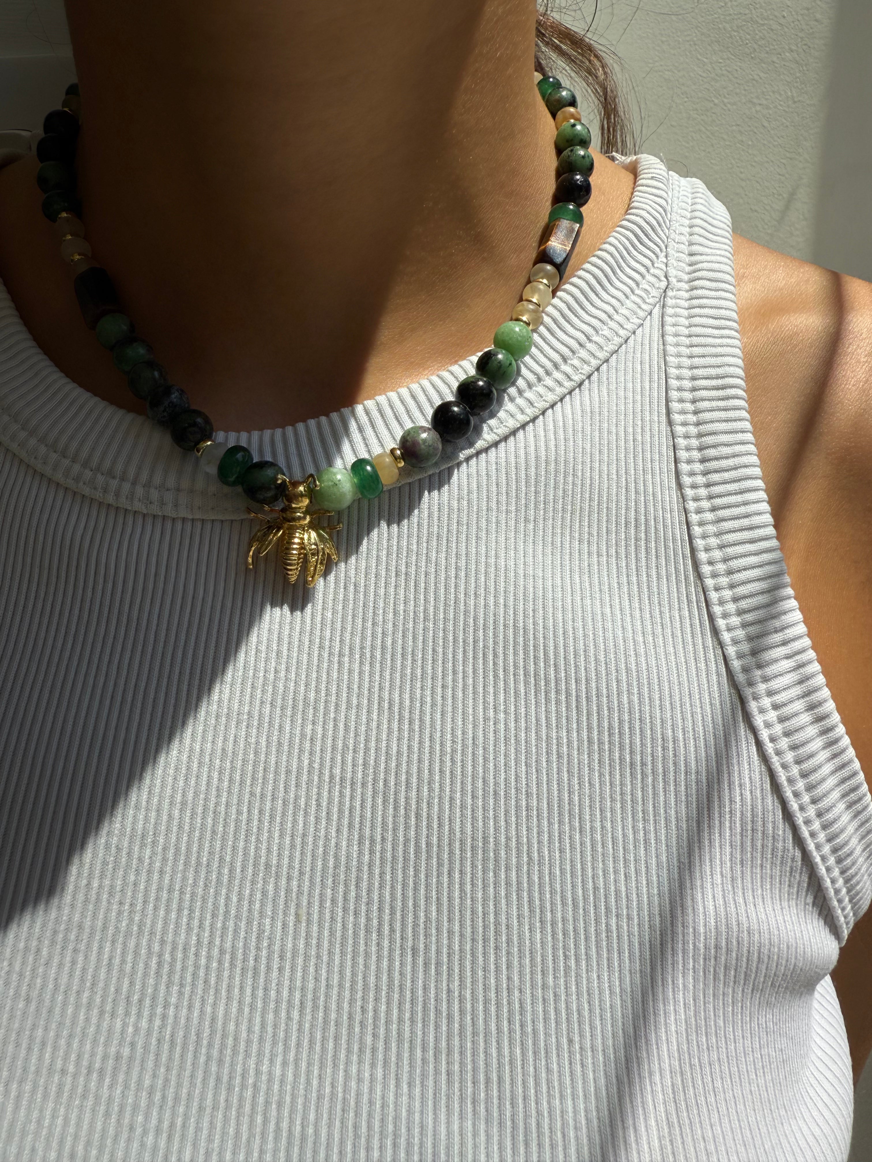 Stone Necklace with Bee