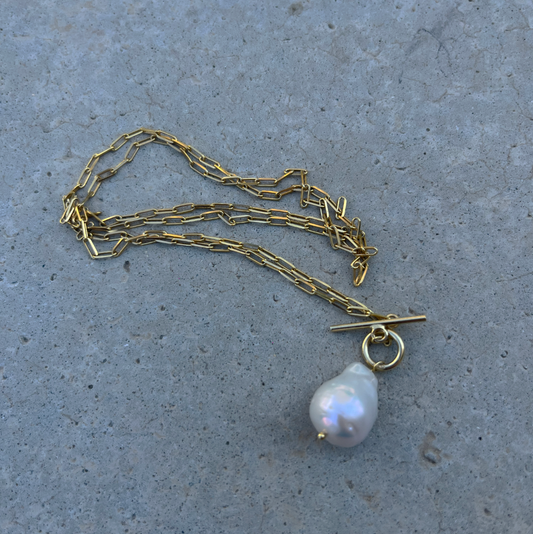 Paperclip Chain with Baroque Pearl