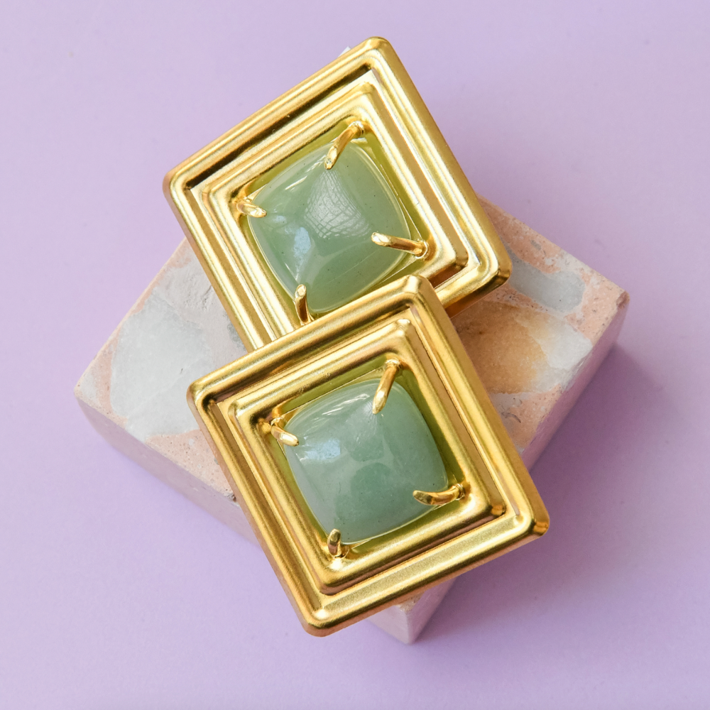 Square Aventurine Studs