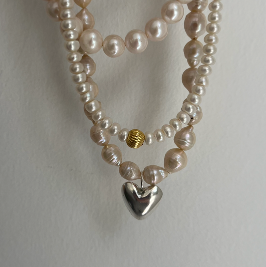 Dome Heart Pearl Necklace