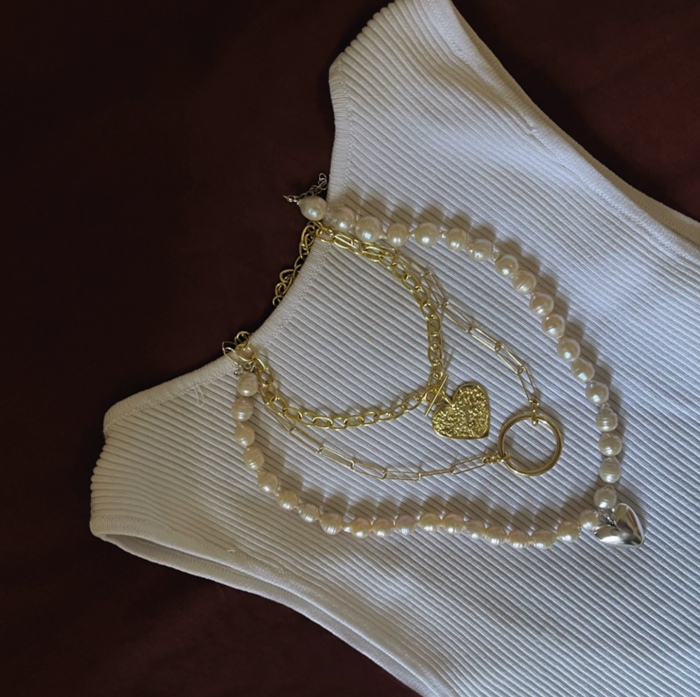 Dome Heart Pearl Necklace