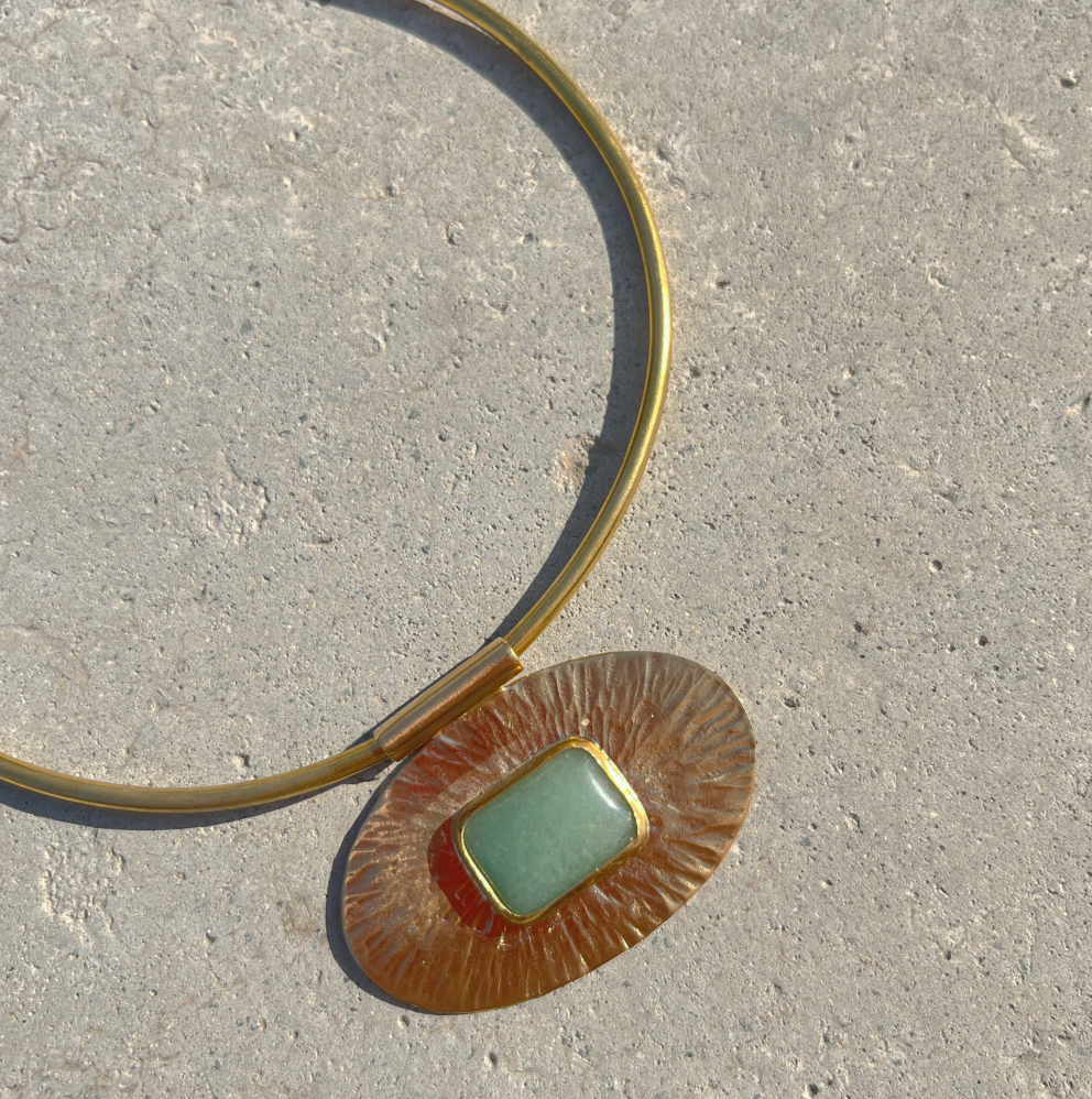 Aventurine Hammered Pedant Choker