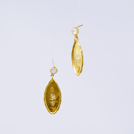 Cabochon Earrings with Gold Coin